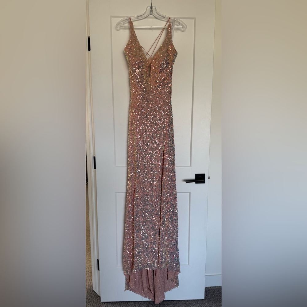 Rose Gold Sequin Gown with Slit